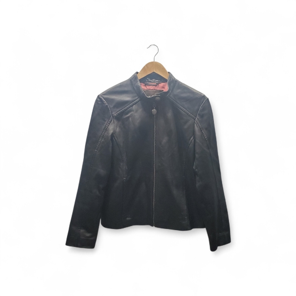 Coach Black leather racer jacket XL